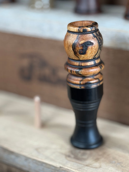 Stabilized spalted Tamarind/ebony little goose call